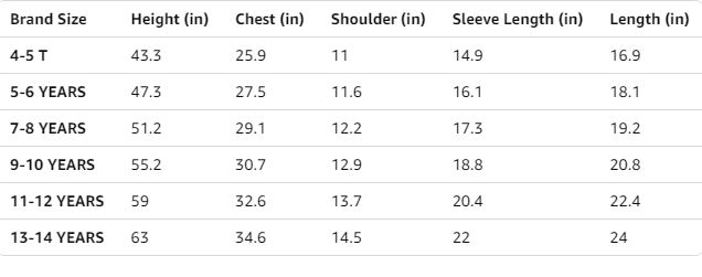 Size chart